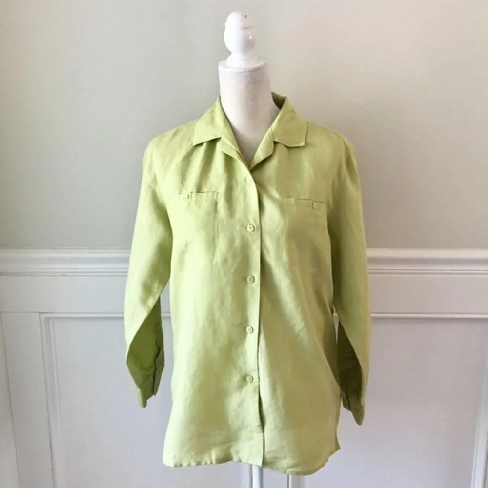 Crazy Horse Peridot Green Cotton Button Down Shirt M